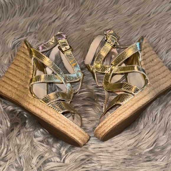 EUC Michael Michael Kors Gold Palm Beach Espadrille Wedge Size 9.5 - Picture 2 of 12